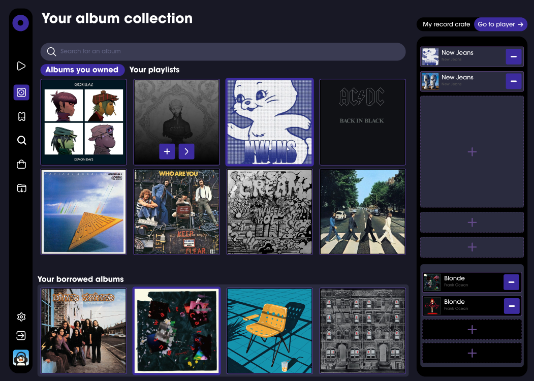Interface néocassette — collection d’albums